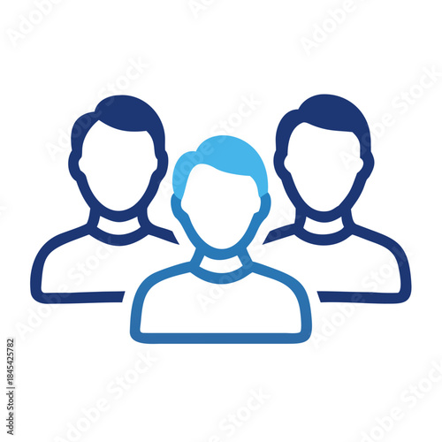 A simple graphic depicting three blue silhouettes of human heads and shoulders