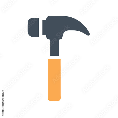 A simple illustration of a gray and orange claw hammer on a white background