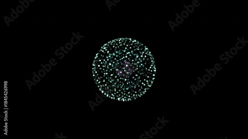 Abstract digital sphere made of glowing particles on black background
