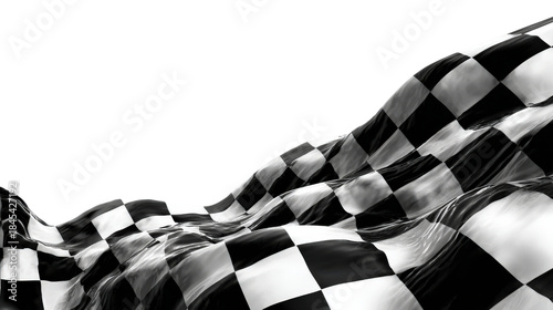 3D racing flag in motion, black and white checks clear and vivid, isolated on a Transparent background, PNG file.