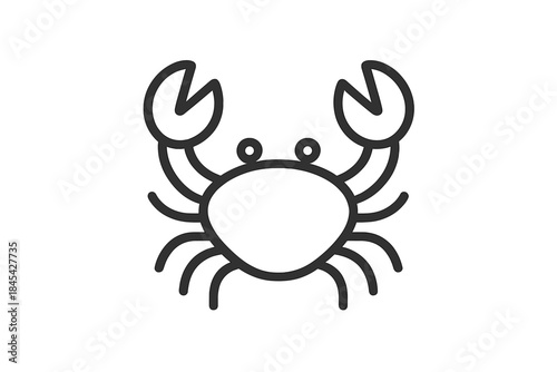 Stylized black line design of a crab crustacean with prominent claws for ocean theme