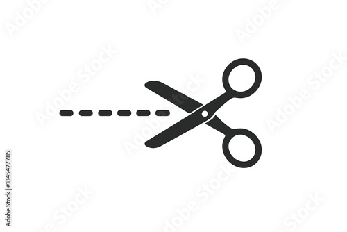 Black scissors cutting along a dotted line symbol for coupon or removal action