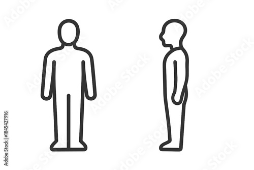 Minimalist human body outline icons showing front and side profile views for diagrams
