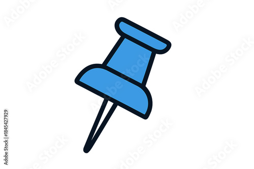 Bright blue thumbtack pushpin used for pinning documents, memos, or marking map locations