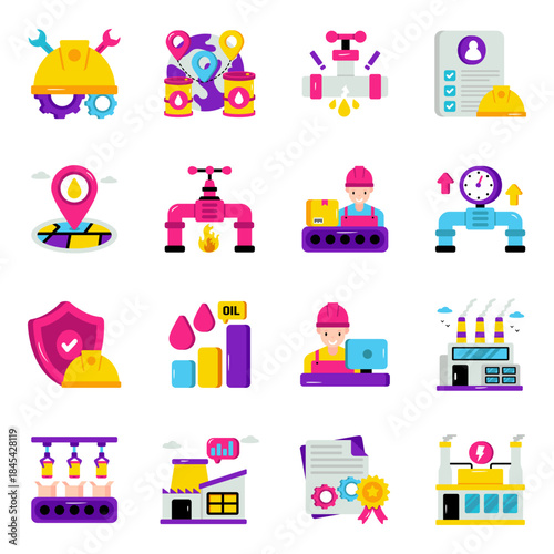 Set of Industrial Unit Flat Icons 