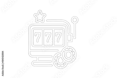 Outline icon of a slot machine displaying 777 jackpot with casino chips and star symbol