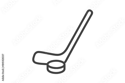 Simple graphic depicting a hockey stick and puck used in winter sports games