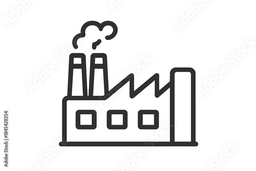 Industrial factory building silhouette with smokestacks and smoke emission