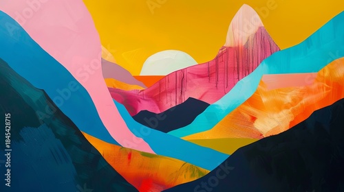 Experimental and abstract landscapes that go beyond traditional art play with colors and shapes. 
Spectral Peaks: Digital Dawn
