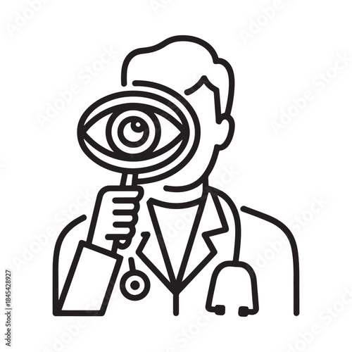 Doctor examining an eye with a magnifying glass healthcare and vision check