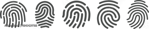 Fingerprint icons set biometric security identification data privacy access control unique pattern identity verification technology