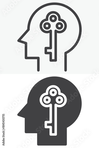 Key solution line and solid vector icon set