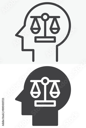 Ethical balance line and solid vector icon set