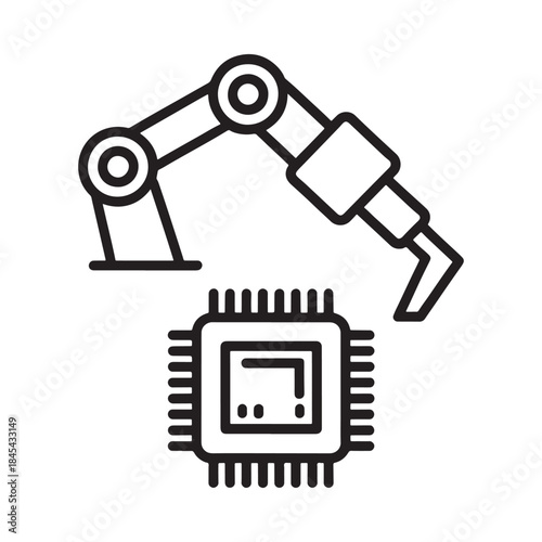 Robotic arm with a microchip automation technology and artificial intelligence concept