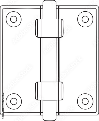 Classic metal door hinge line drawing with screw holes for home hardware mechanical design and fixture component