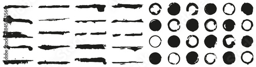 Rough ink brush strokes and circular paint marks. Expressive textures add raw artistic character