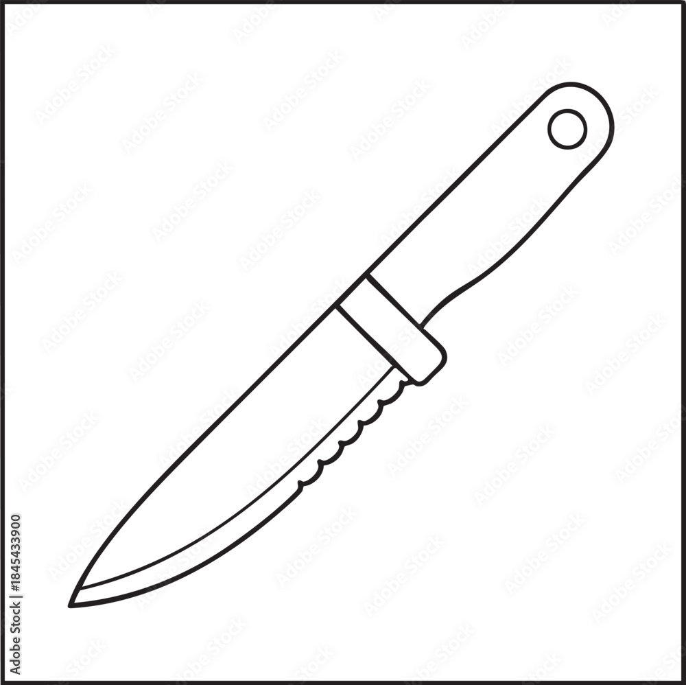 Obraz premium a kitchen knife with a white handle and a serrated blade