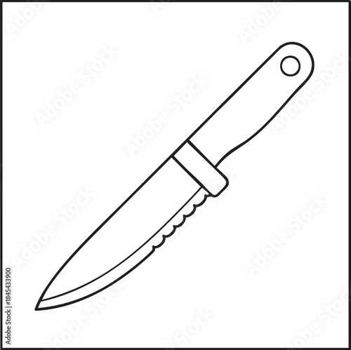 Serrated utility knife outline artwork representing durable outdoor cutting tools ideal for camping use and travel