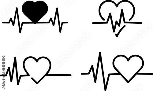 Heart Beat ECG Stroke Icon Collection. Containing Love, Pulse, Cardiology, Health and Medical Icons. Editable Outline Vector Set.