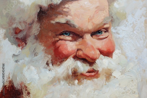 Smiling Santa Claus Oil Painting Portrait in Classic Christmas Style (JPG 300DPI 10800×7200)