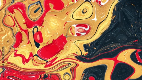 Abstract, bright, colorful gold, red, black video background with smooth light waves and glowing lines. Dynamic and energetic, for video editing and intros