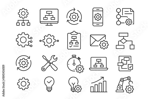 Workflow and process icons collection for business and technology.