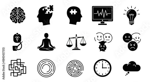 Mind and thought concept icons set.
