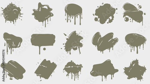 Grunge Paint Splatters Dripping Vector Collection Isolated on White Background