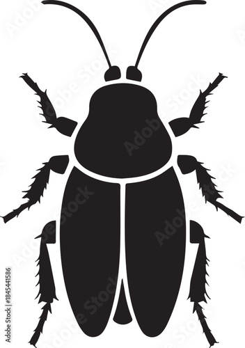 Minimal silhouette style vector cockroach logo design featuring clean black shapes, simple insect form, bold minimalist line art, modern branding icon ideal for pest control services, awareness graphi