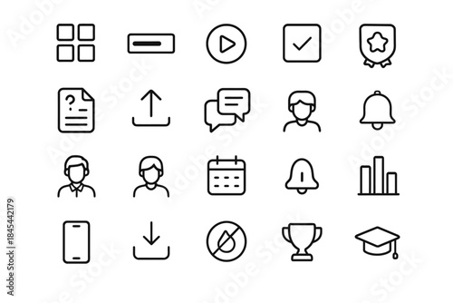 Icon set including user profiles, notifications, and achievement elements