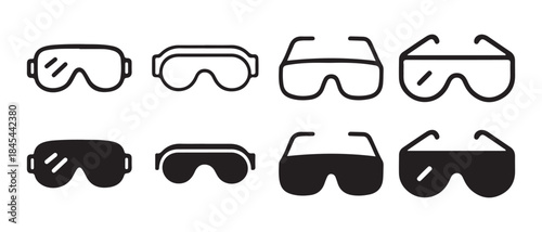 Protective Goggles Icons Set. Outline and Solid Styles for Safety and Design.