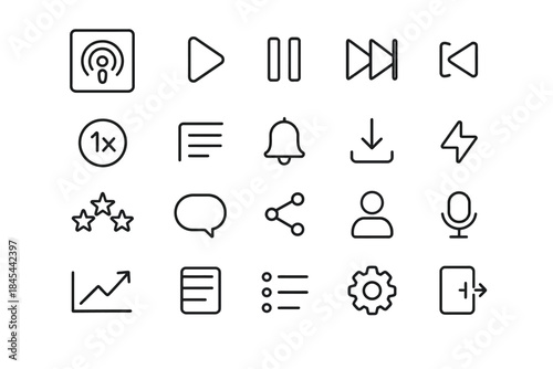Minimalist icon set for multimedia and communication apps