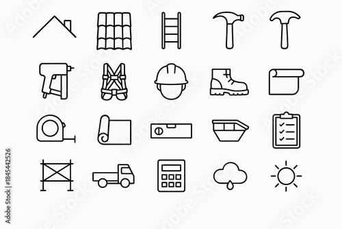 Construction tools and safety equipment line art collection