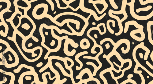 Abstract pattern of swirling, organic shapes in cream and black.