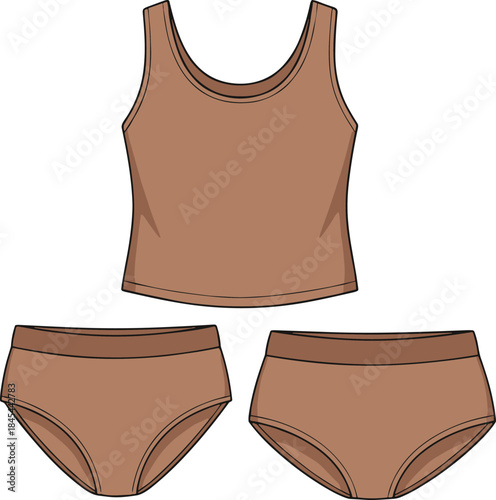 Women’s underwear set illustration featuring tank top and matching panties in simple minimalist style, ideal for fashion design templates and apparel branding.