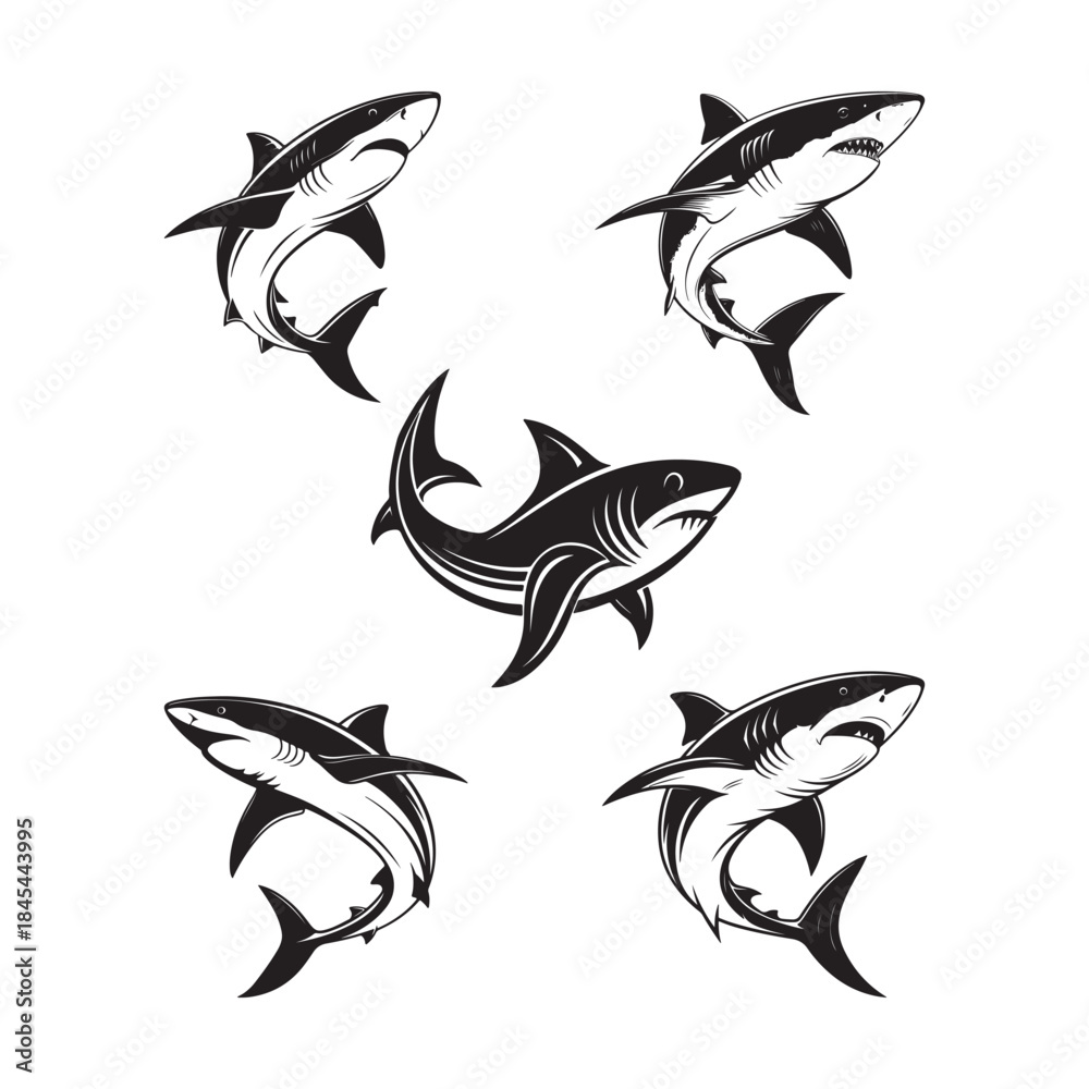 Naklejka premium Minimalist vector illustration of shark silhouette set