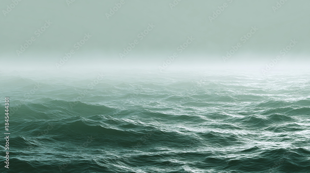 Fototapeta premium An ethereal view of the ocean, where the waves create a moody atmosphere with the overcast sky