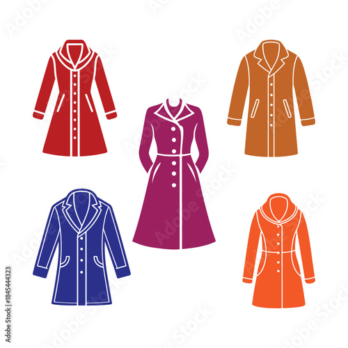 Winter overcoat silhouette vector icon set.