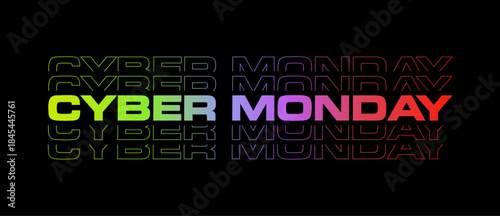 Cyber Monday Sale Banner – Bold Neon Gradient Typography on Black Background – Creative Web Banner Vector Design for Cyber Monday Advertising, Online Shopping Deals, and Digital Marketing Campaigns