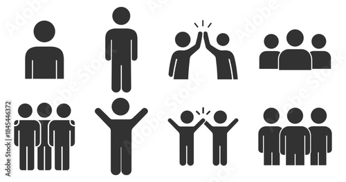 People and team line icons set, human group teamwork and social cooperation symbols, minimal outline vector illustration on transparent background