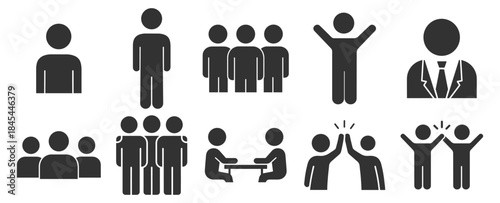 People and team line icons set, human group teamwork and social cooperation symbols, minimal outline vector illustration on transparent background