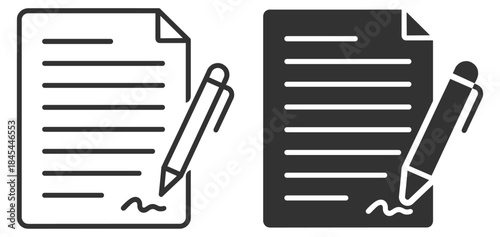 Document with pen, contract signing icon, business agreement paper on transparent background
