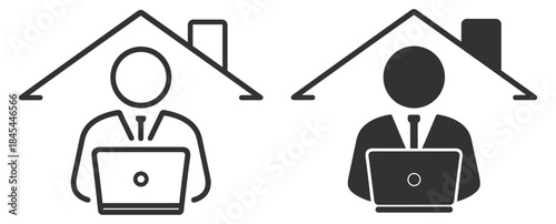 Remote work from home concept, business person with laptop and house symbol icon on transparent background