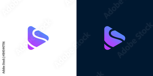 Abstract play button icon with smooth purple gradient, suggesting media, digital, and motion