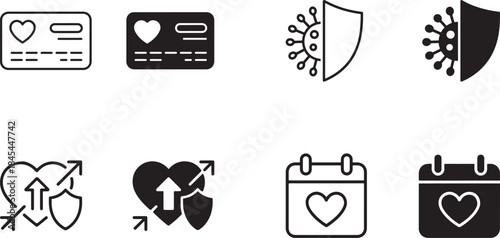 Modern glyph icon collection featuring love payment health and calendar concepts for web design