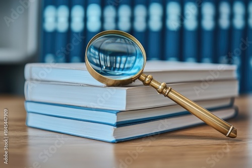 Magnifying glass on books