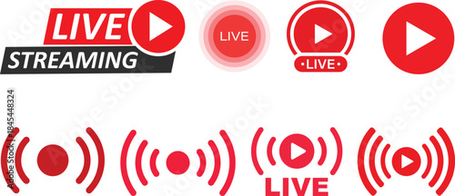 Live Streaming Icon set. Vector for streaming, live broadcast, blog, television, shows, live performances, news and various video content. Live broadcasting buttons and symbols. Vector illustration.