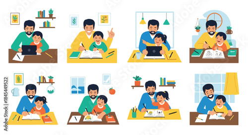 Father and child learning together at home