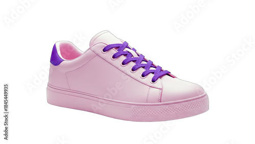 Pink Sneaker with Purple Laces Isolated on White
