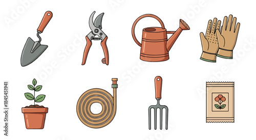 Gardening tools and plants collection with transparent background